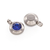 Trendy Original Color 304 Stainless Steel Grade A Rhinestone Flat Round Charm Pendants RB-M030-06O-2