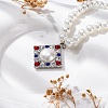 304 Stainless Steel Colorful Cubic Zirconia Rhombus Pendant Necklaces STAS-Z114-23P-1