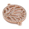 Rack Plating Brass Micro Pave Clear Cubic Zirconia Flat Round with Tree Connector Charms KK-A234-034RG-2