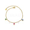 Bohemian Style 304 Stainless Steel Pave Cubic Zirconia Teardrop & Round White Plastic Pearl Charm Anklets FS-WGDB107-05-2