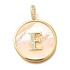 Rack Plating Brass Micro Pave Clear Cubic Zirconia Pendants with Shell KK-M309-42G-E-1