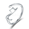 Anti-Tarnish Rhodium Plated 925 Sterling Silver Cuff Finger Rings RJEW-FF0009-01P-1