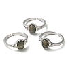 Natural Mixed Gemstone Oval Open Cuff Rings RJEW-M155-07P-2
