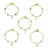 Brass Heart Charm Natural Mixed Stone Faceted Cube Beaded Chain Bracelets BJEW-JB14257-3