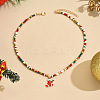 Christmas Alloy Enamel Pendant Colorful Glass Seed Beaded Necklaces FS-WG695D6-06-1