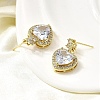 Brass Clear Cubic Zirconia Heart Dangle Stud Earrings EJEW-L261-021G-3