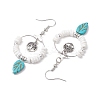 Natural Sea Shell Beads and Synthetical Dyed Turquoise Leaf Pendants Earrings EJEW-JE05921-4