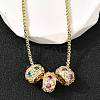 Brass Micro Pave Colorful Cubic Zirconia 3 Rondelles Pendant Box Chain Necklaces NJEW-K287-03G-2