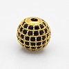 CZ Brass Micro Pave Grade AAA Black Color Cubic Zirconia Round Beads KK-O065-10mm-01G-NR-1