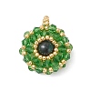 Dyed Natural Green Tiger Eye & Glass Seed Beaded Flat Round Pendants PALLOY-MZ00950-05-1