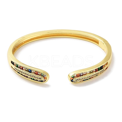 Brass Micro Pave Clear Cubic Zirconia Cuff Bangles BJEW-Z061-23C-1