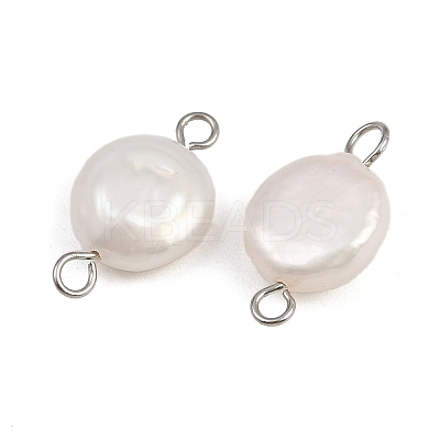Natural Freshwater Pearl Keshi Pearl Flat Round Connector Charms STAS-D378-19P-1