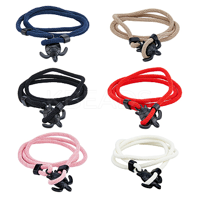 6Pcs 6 Colors Polyester Cord Two Loops Wrap Bracelets Set with Alloy Tortoise Clasps BJEW-FI0001-25-1