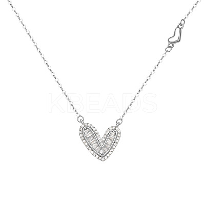 925 Sterling Silver Clear Cubic Zirconia Heart Pendant Cable Chain Necklaces for Women FS-WG5B033-01-1