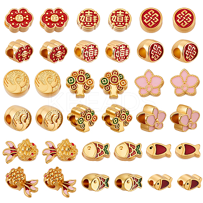 36Pcs 9 Styles Alloy Enamel European Beads ENAM-GA0001-15-1