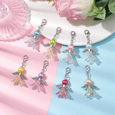 8Pcs 8 Colors Wedding Season Angel Glass Pearl & Acrylic Pendant Decorations HJEW-JM01919-1