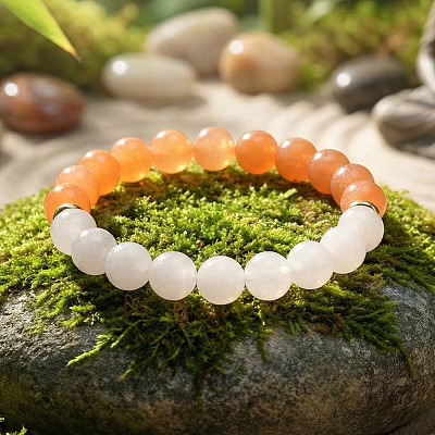 Natural White Jade Round & Topaz Jade Beaded Stretch Bracelets for Women Men BA4782-1