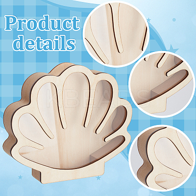 Shell Shaped Wooden Sea Shell Storage Display Cases with Visible Window ODIS-WH0080-04A-1