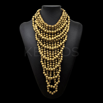 Round Wood Beaded  Multi Layered Bib Necklaces for Women FS-WG9E278-05-1