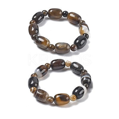 Natural Banded Agate Bead Stretch Bracelets G-P570-01M-1