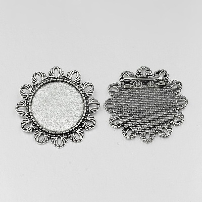 Vintage Tibetan Style Alloy Flower Brooch Cabochon Bezel Settings X-PALLOY-O037-45AS-1