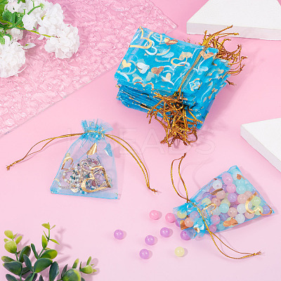50Pcs Heart Printed Organza Bags OP-TADJ0001-01A-1
