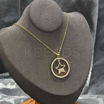 Brass Micro Pave Clear Cubic Zirconia Ring Pendant Necklaces LS-NJEW-P322-A01-G-1