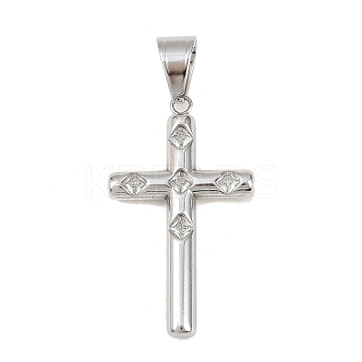 316 Surgical Stainless Steel & Clear Cubic Zirconia Pendants STAS-A137-03B-P-1