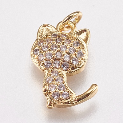 Brass Micro Pave Cubic Zirconia Kitten Charms ZIRC-E147-42G-1