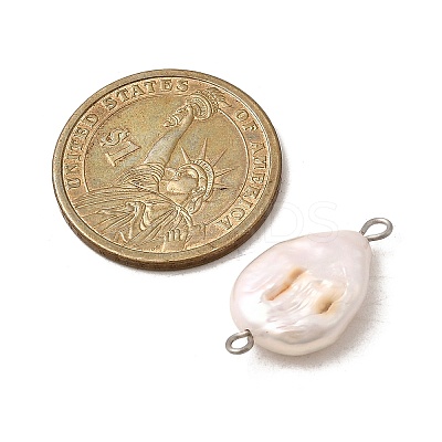 Baroque Natural Keshi Pearl Nuggets Connector Charms with 304 Stainless Steel Double Loops PALLOY-JF04390-02-1