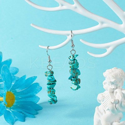 Synthetic Turquoise Chip Beads Dangle Earrings EJEW-JE04649-09-1