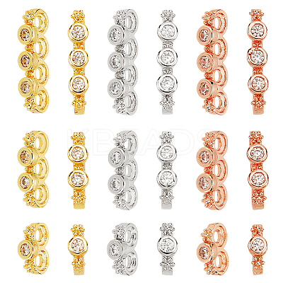 18Pcs 3 Styles 3 Colors Rack Plating Brass Pave Clear Cubic Zirconia Spacer Bars KK-GO0002-12-1