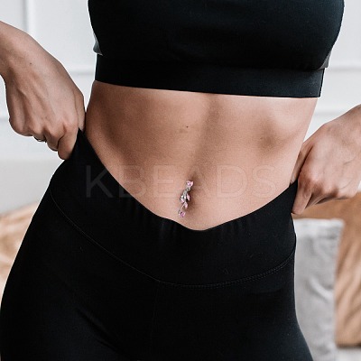Branch Brass Cubic Zirconia Navel Rings AJEW-EE0001-03B-1