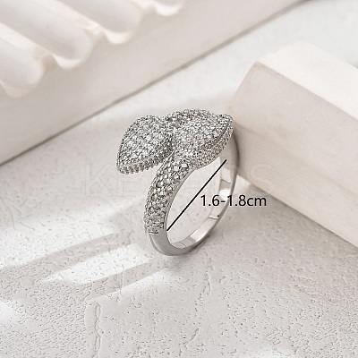 Fashionable Brass Inlaid Rhinestones Teardrop Cuff Open Ring for Women's Vacation Wedding FD7875-2-1