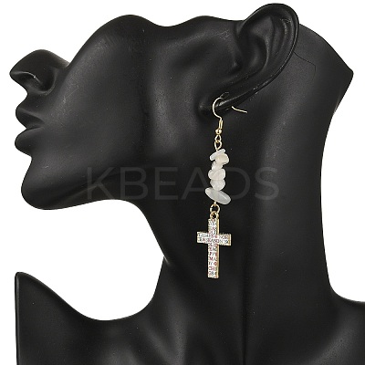 5 Pairs Natural & Synthetic Mixed Stone Cross Dangle Earrings EJEW-JE06603-1