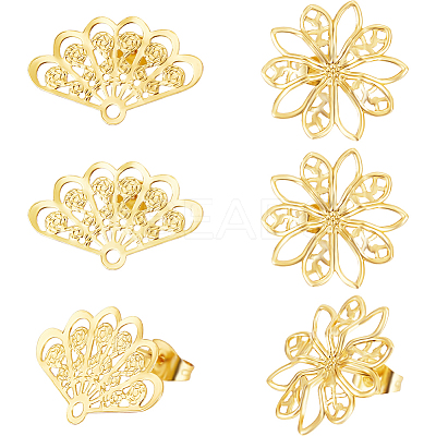 6 Pairs 2 Style Brass Stud Earring Findings KK-BBC0012-14-1
