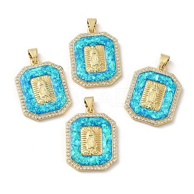 Rack Plating Brass Micro Pave Cubic Zirconia with Synthetic Opal Pendants KK-D088-23G-1