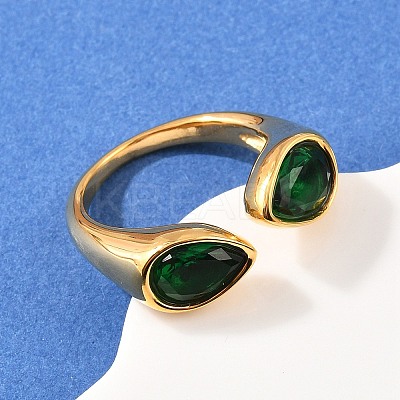 304 Stainless Steel with Glass Cuff Open Rings RJEW-Z125-03G-03-1