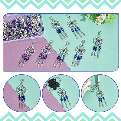 24Pcs Woven Net/Web with Feather Tibetan Style Alloy Pendant Decorations HJEW-NB0001-94-1