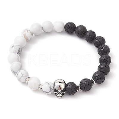 Halloween Natural Howlite and Lava Rock Beaded Stretch Bracelets BJEW-TA00473-1