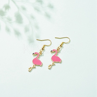 Deep Pink Enamel Flamingo Dangle Earrings EJEW-JE04969-1
