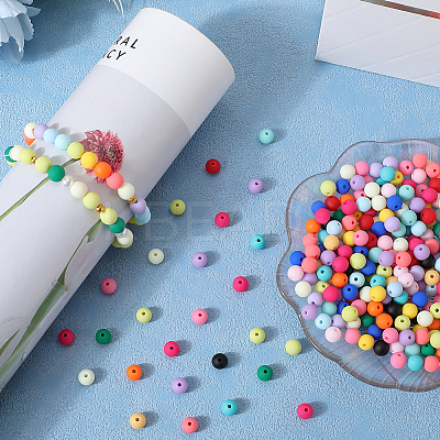 500Pcs Rubberized Style Imitated Silicone Acrylic Beads OACR-SP0001-33A-1