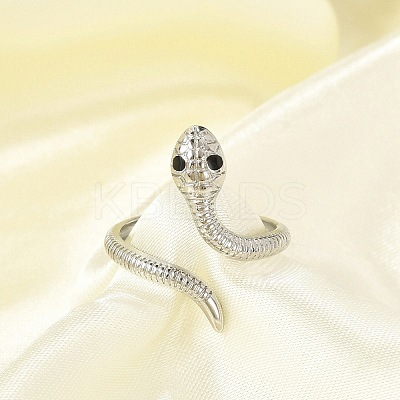 304 Stainless Steel Black Enamel Cuff Rings for Women LS-RJEW-G338-05P-1