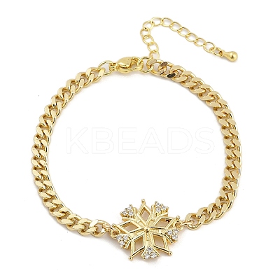 Brass Micro Pave Clear Cubic Zirconia Link Bracelets LS-BJEW-M050-03G-03-1