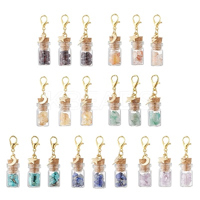 21Pcs 7 Styles Chakra Natural & Synthetic Gemstone Chips inside Glass Wishing Bottle Pendant Decoration HJEW-JM03307-1