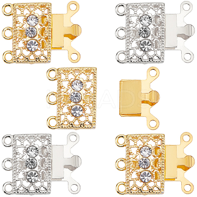6 Sets 2 Colors 3-Strand 6-Hole Brass Filigree Box Clasps KK-SC0002-98-1