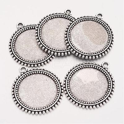 Tibetan Style Flat Round Alloy Pendant Cabochon Settings TIBEP-Q045-031AS-RS-1