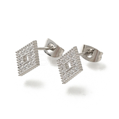 304 Stainless Steel Micro Pave Clear Cubic Zirconia Stud Earrings EJEW-H018-03P-02-1