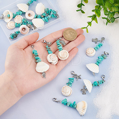 16Pcs 8 Styles Natural Shell & Synthetic Turquoise Chip Pendant Decorations HJEW-GO00036-1
