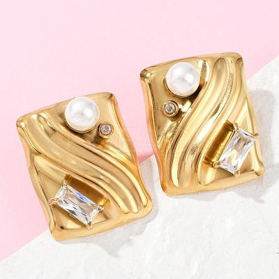 304 Stainless Steel Cubic Zirconia Stud Earrings EJEW-Z110-03G-02-1